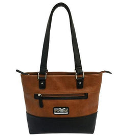 VISM Concealed Carry Tote Bag Brown with Black Trim