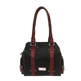 Concealed Carry Braided Shoulder Bag Black with Burgundy Trim