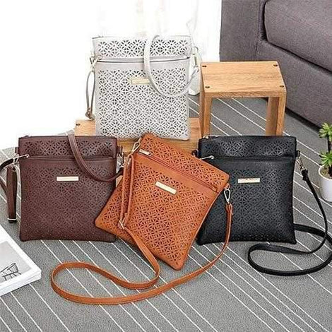 Classic Square Crossbody Bag with Floral Cutout Accent