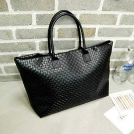 Laconic One-Shoulder Black PU Kniting Bag