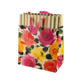 Gold Stripes & Roses Gift Bag ( Case of 36 )