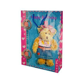 Large Pink Happy Birthday Teddy Bear Gift Bag ( Case of 96 )