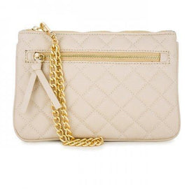 Alexis Beige Quilted Faux Leather Clutch With Gold Chain Wristlet (pack of 1 ea)
