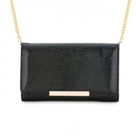 Laney Black Textured Faux Leather Clutch With Gold Chain Strap (pack of 1 ea)