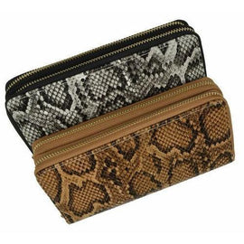 Double Zip Around Snake Print Wristlet Wallet