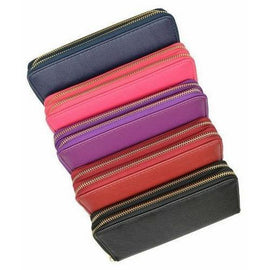 Double Zip Around Wristlet Clutch Wallet