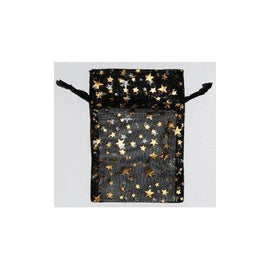 2 3/4" x 3" Black organza pouch with Gold Stars