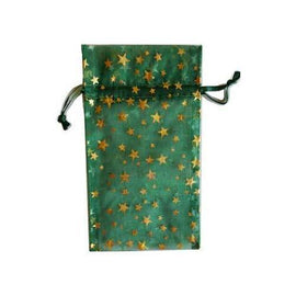 3" x 4" Green organza pouch with Gold Stars