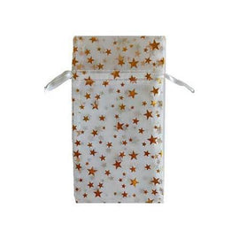 3" x 4" White organza pouch with Gold Stars