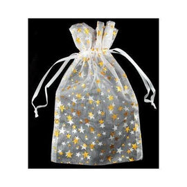 4" x 5" White organza pouch w/ Gold Stars