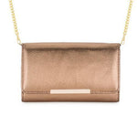Laney Bronze Metallic Pebbled Faux Leather Clutch With Gold Chain Strap